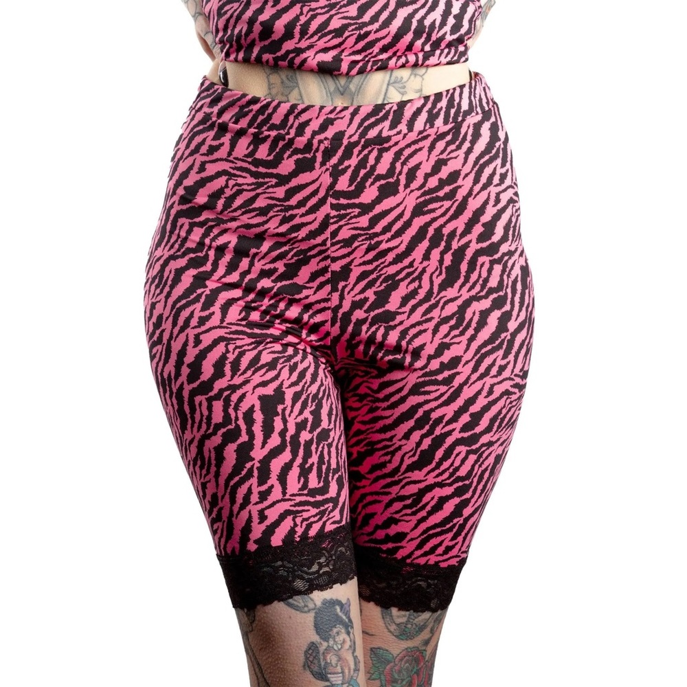 Sourpuss Hi Waist Pink Zebra Bike Shorts